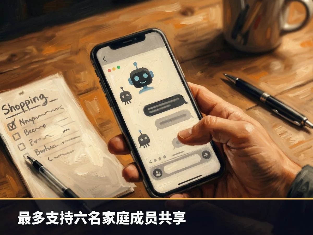 最多支持六名家庭成员共享