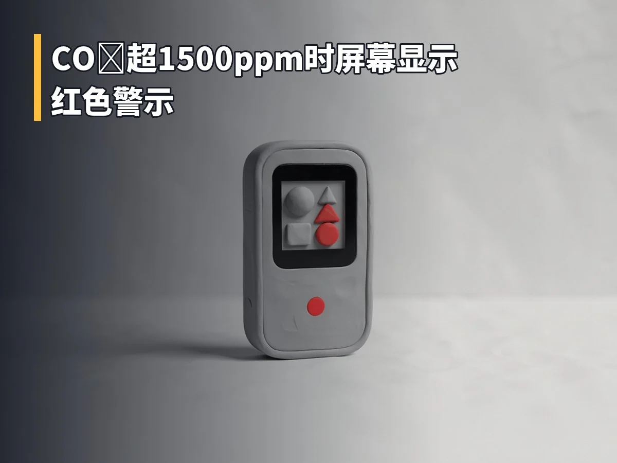 CO₂超1500ppm时屏幕显示红色警示