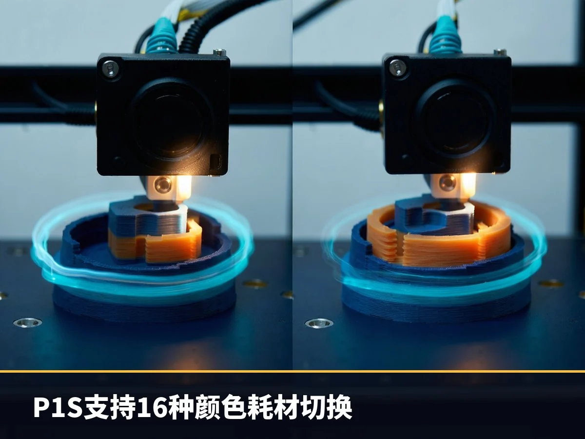 P1S支持16种颜色耗材切换