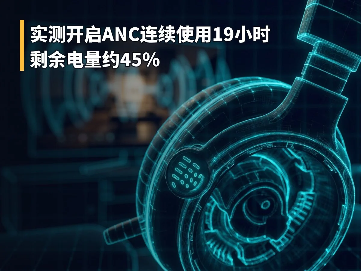 实测开启ANC连续使用19小时剩余电量约45%