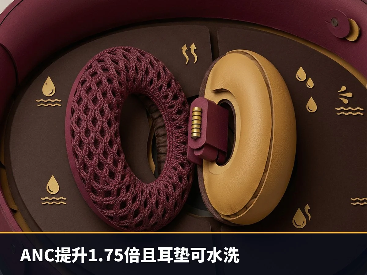 ANC提升1.75倍且耳垫可水洗