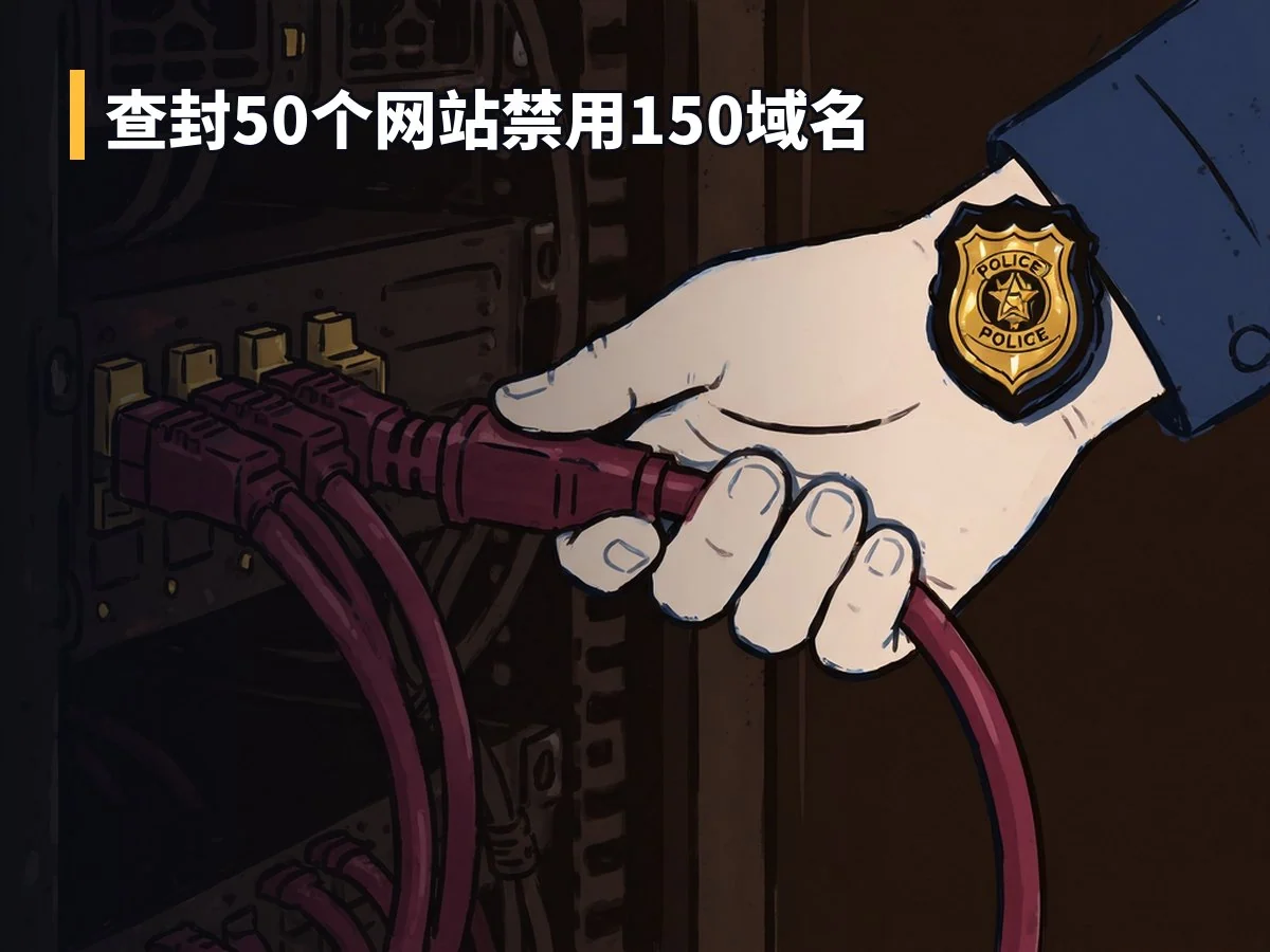 查封50个网站禁用150域名