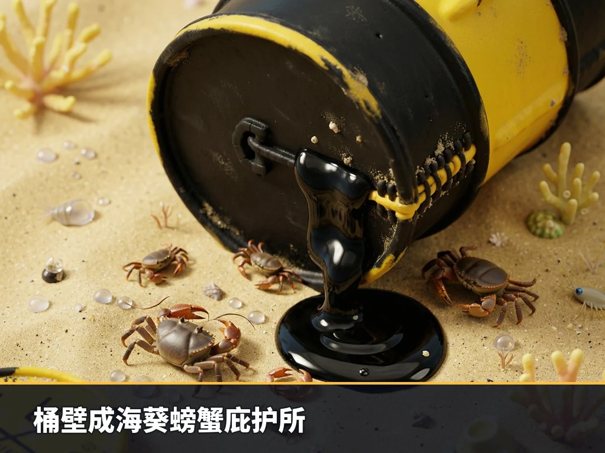桶壁成海葵螃蟹庇护所