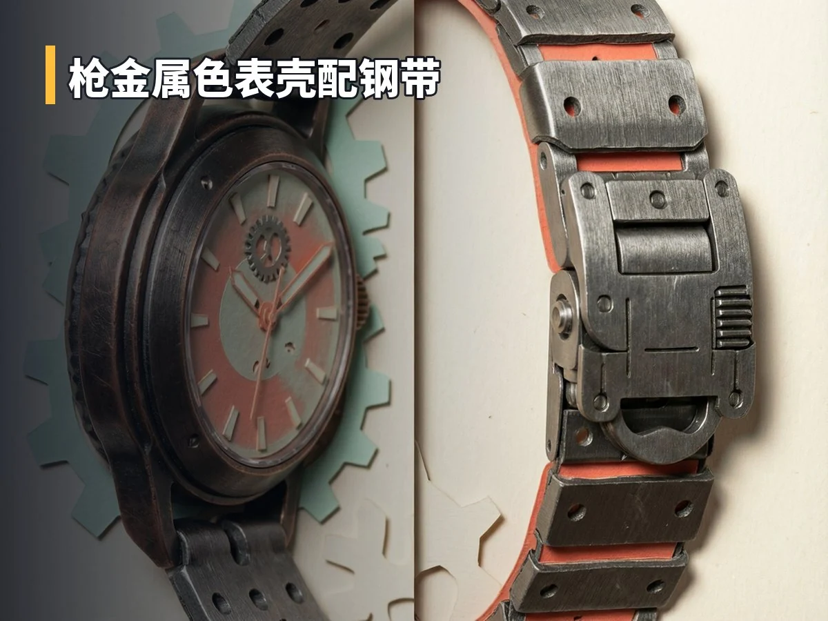 枪金属色表壳配钢带