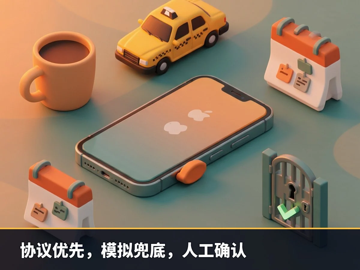 协议优先，模拟兜底，人工确认