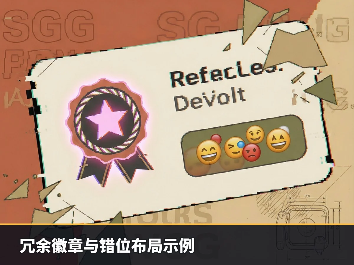 冗余徽章与错位布局示例