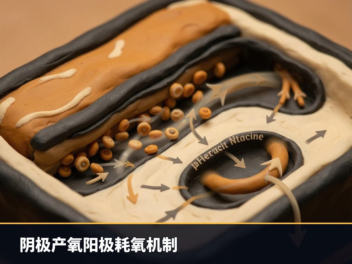 阴极产氧阳极耗氧机制