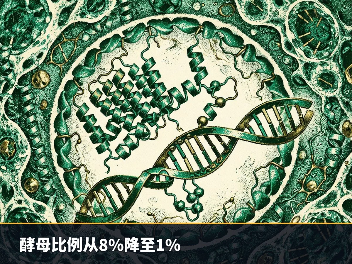 酵母比例从8%降至1%