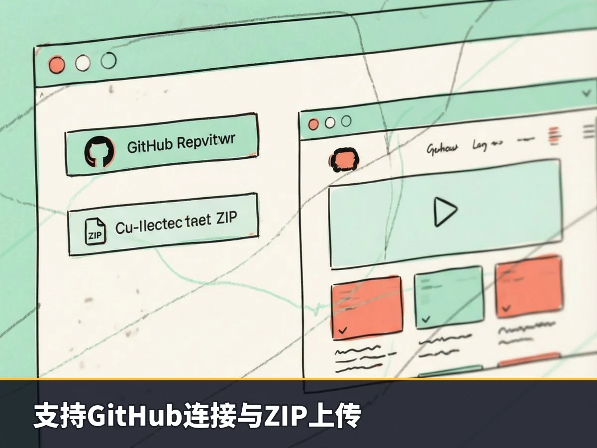 支持GitHub连接与ZIP上传