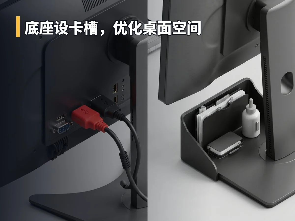 底座设卡槽,优化桌面空间