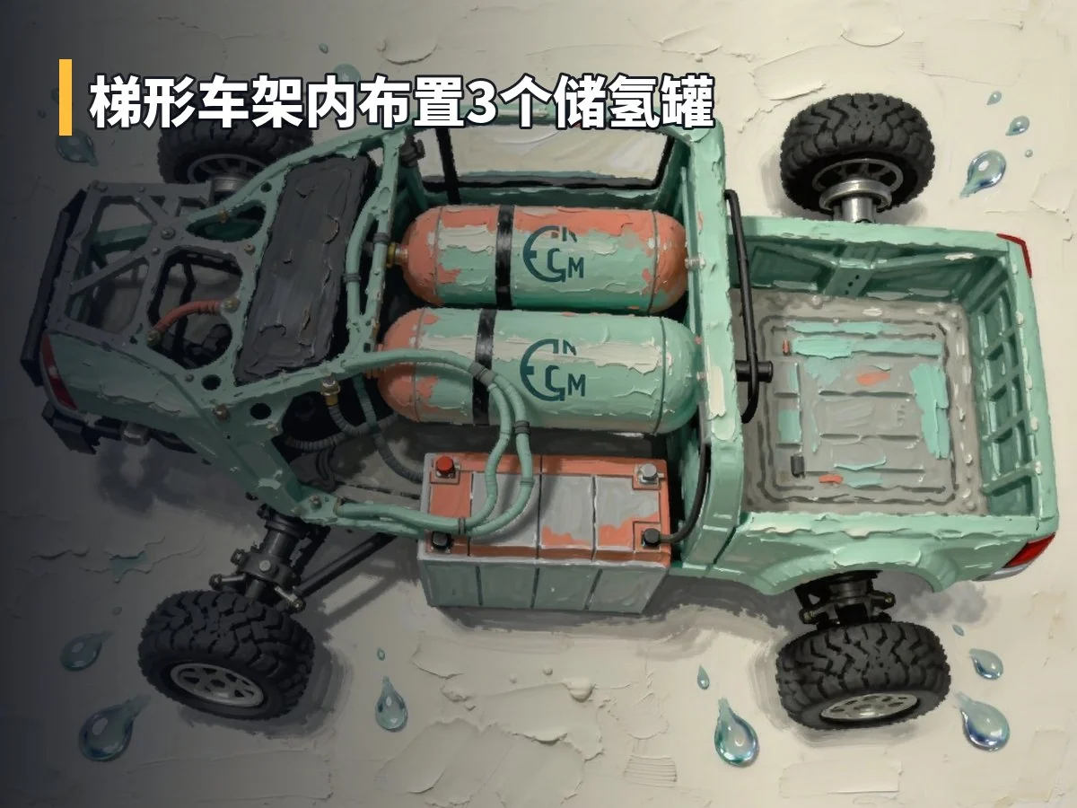 梯形车架内布置3个储氢罐
