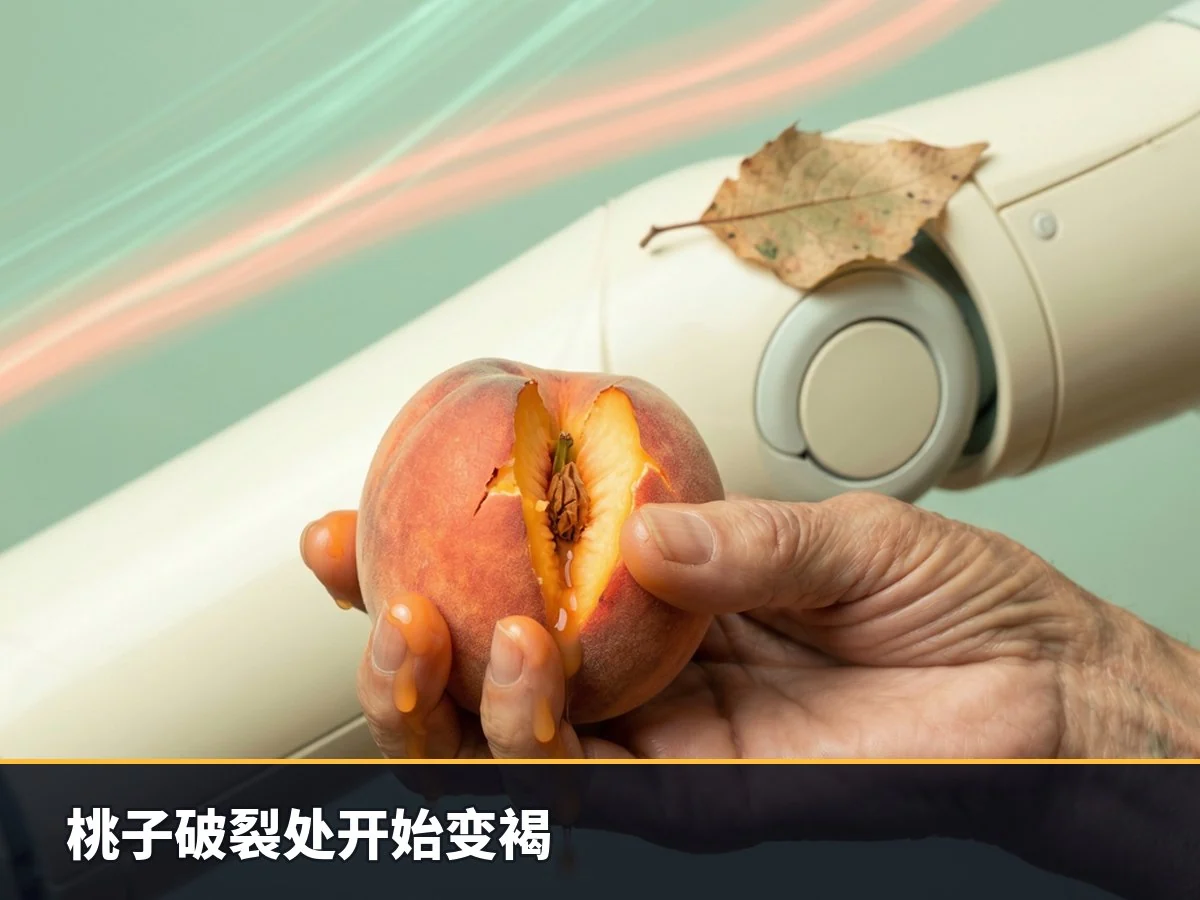 桃子破裂处开始变褐