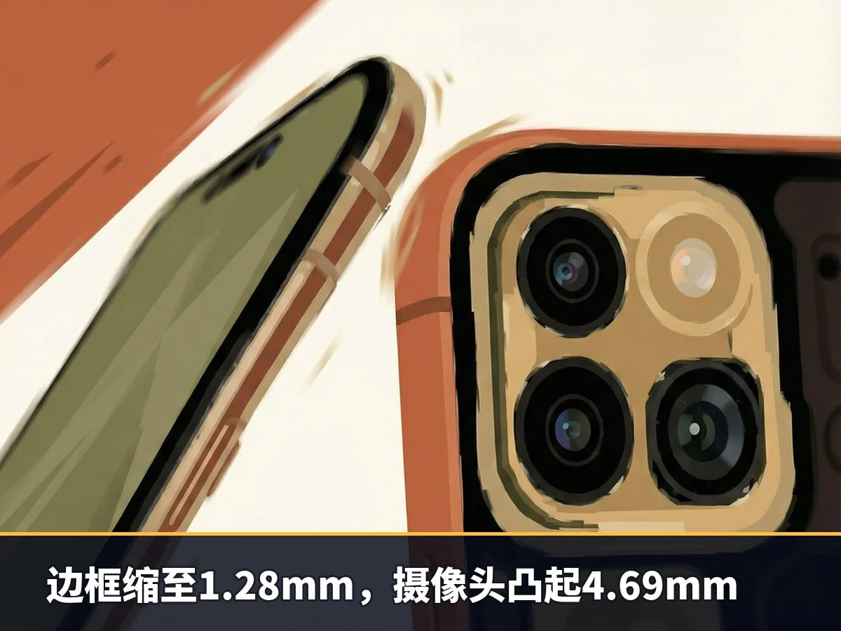边框缩至1.28mm,摄像头凸起4.69mm