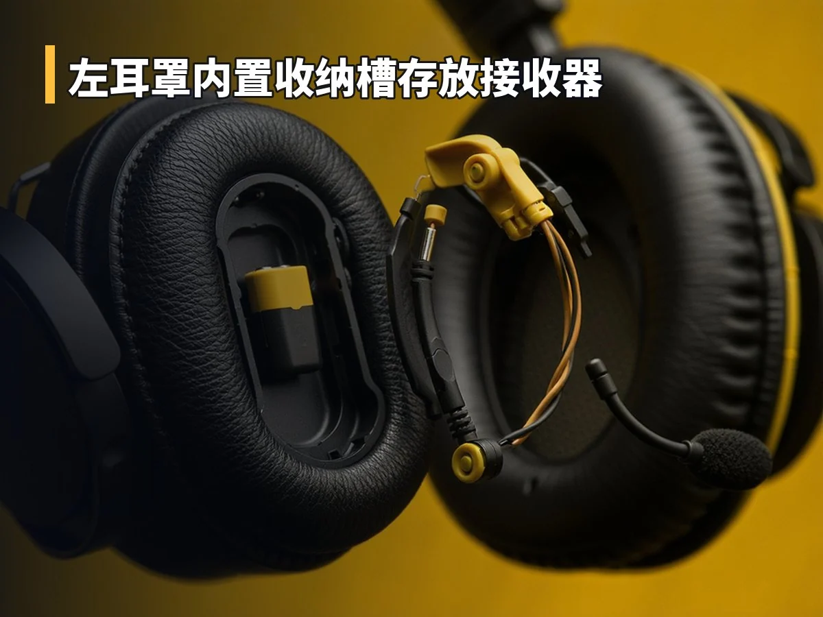 左耳罩内置收纳槽存放接收器