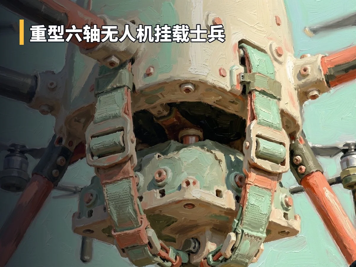 重型六轴无人机挂载士兵