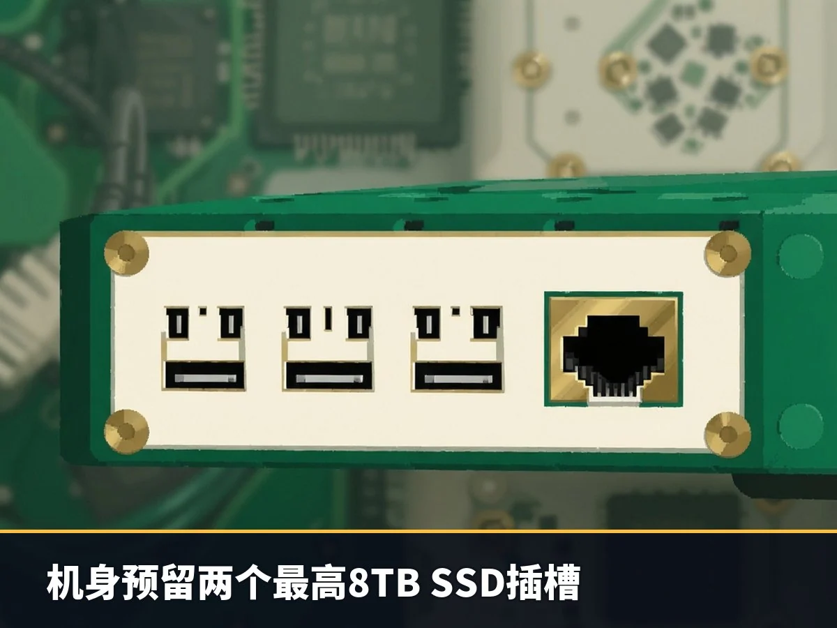 机身预留两个最高8TB SSD插槽