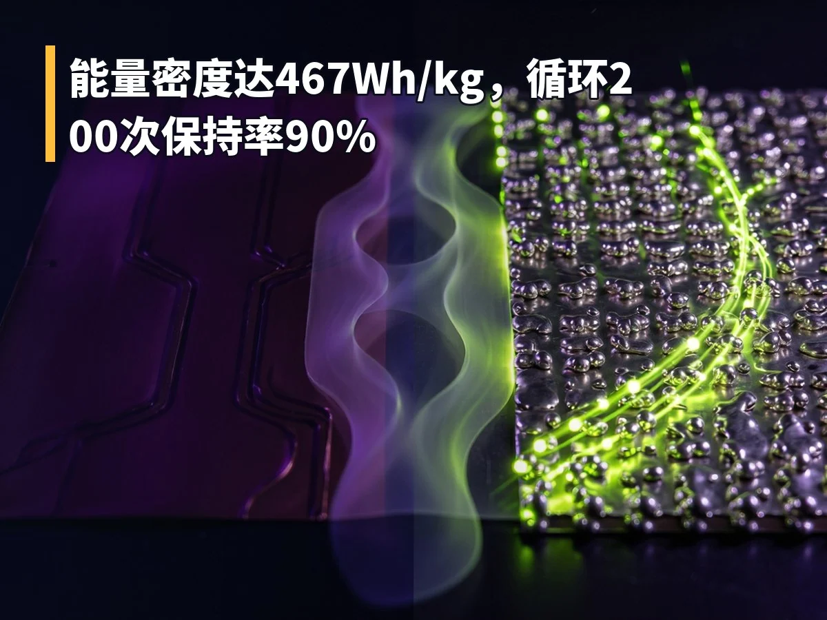 能量密度达467Wh/kg,循环200次保持率90%