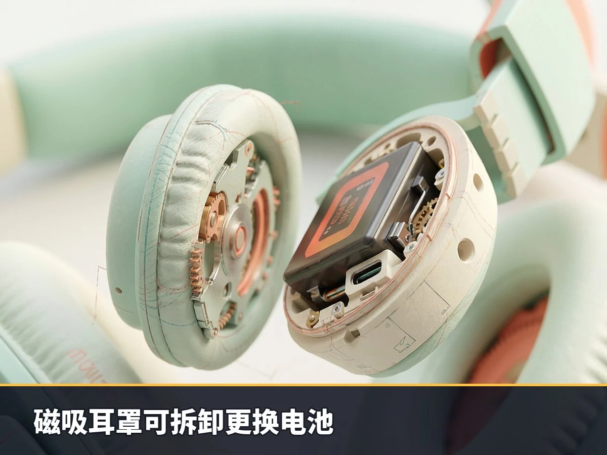 磁吸耳罩可拆卸更换电池