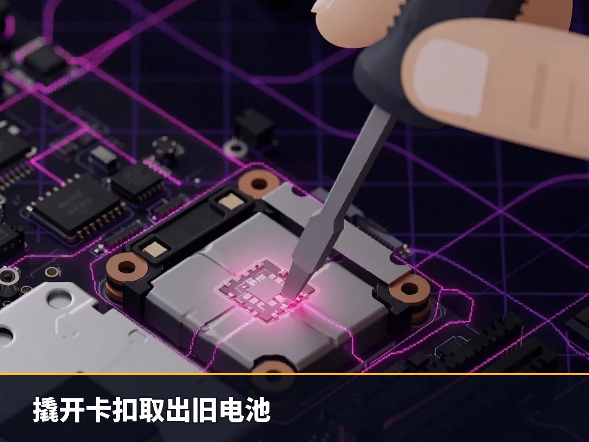 撬开卡扣取出旧电池
