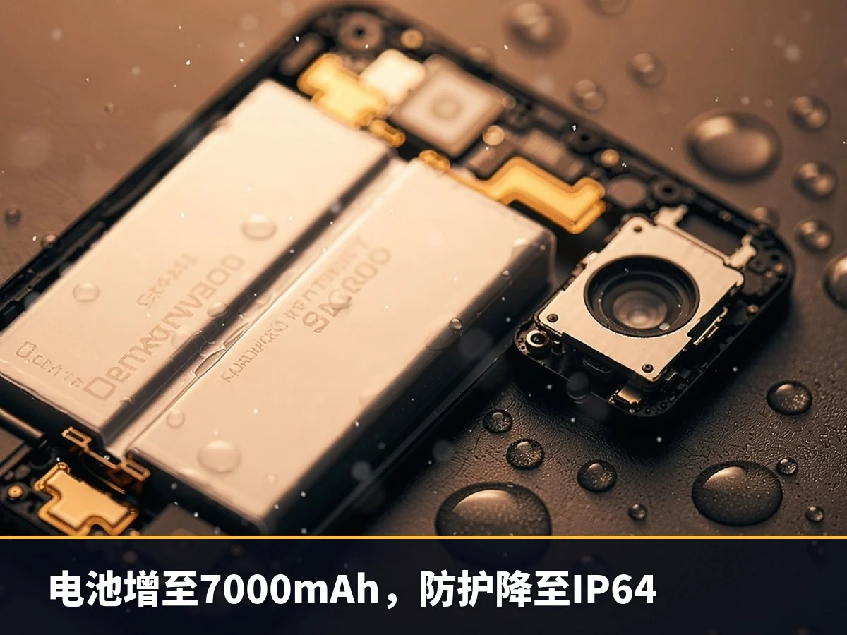 电池增至7000mAh,防护降至IP64