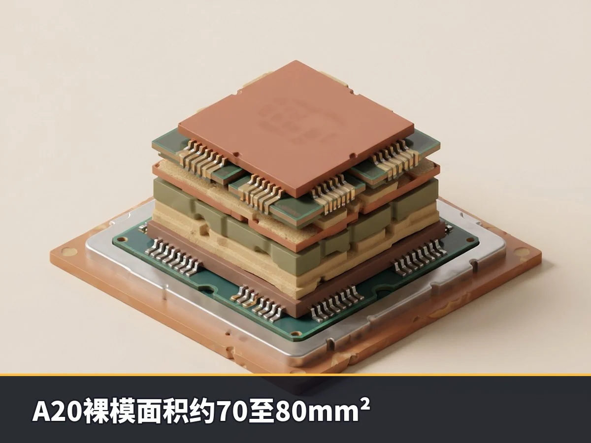 A20裸模面积约70至80mm²