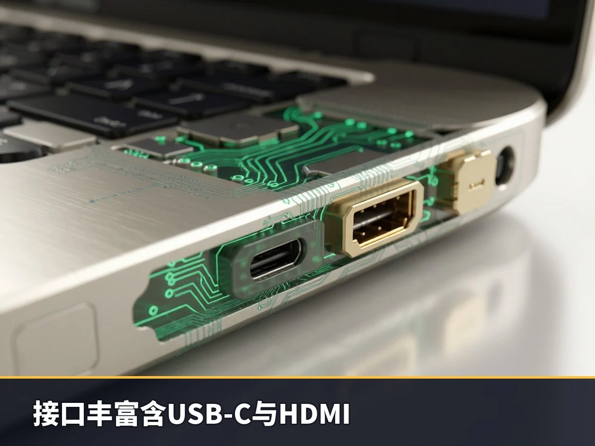 接口丰富含USB-C与HDMI