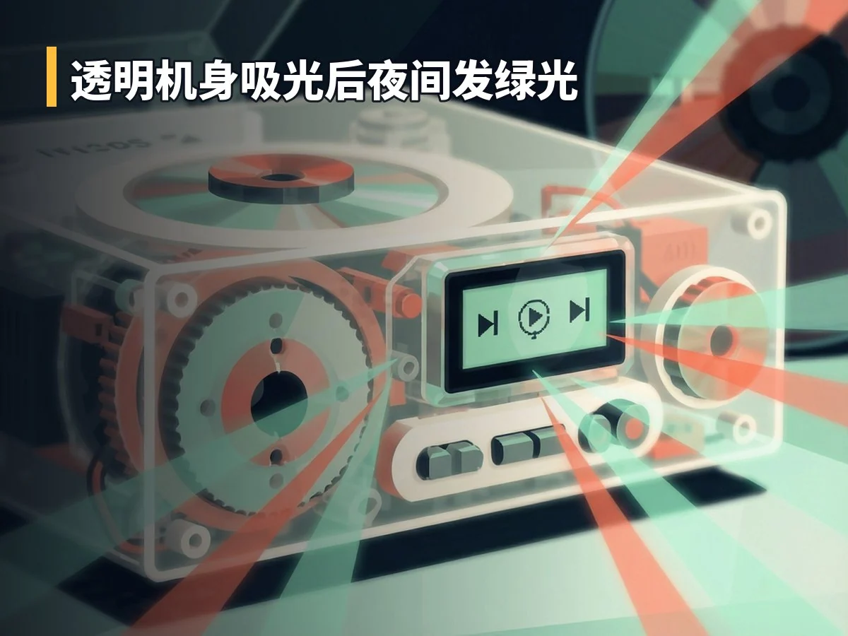 透明机身吸光后夜间发绿光