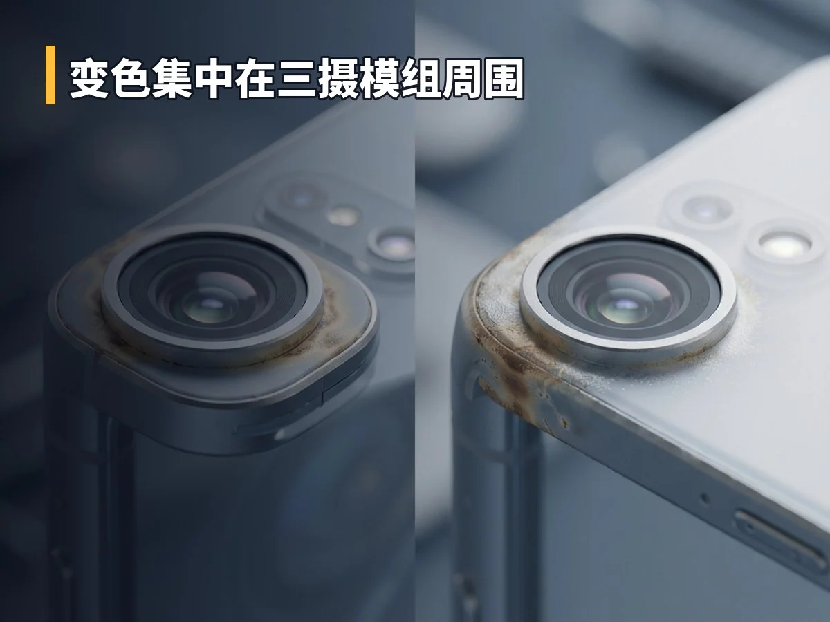 变色集中在三摄模组周围