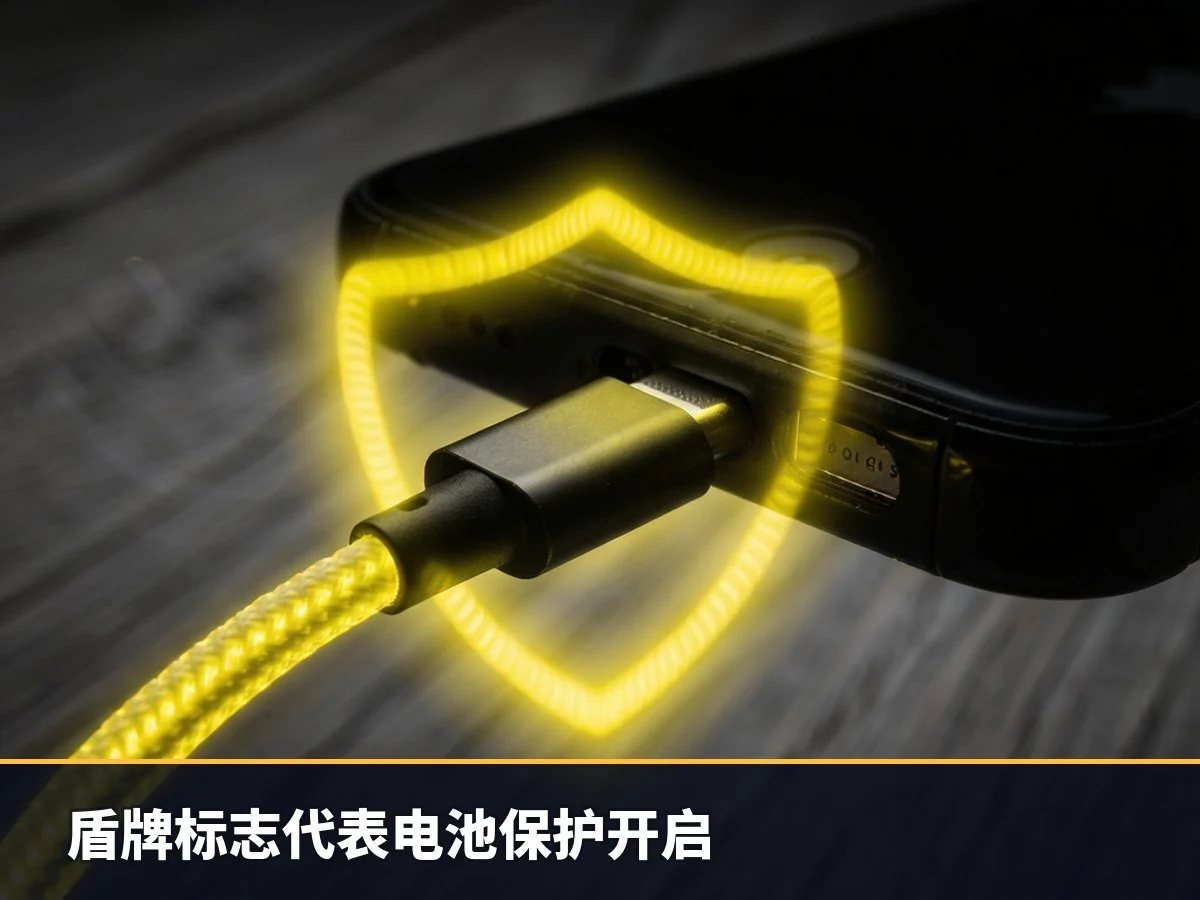 盾牌标志代表电池保护开启