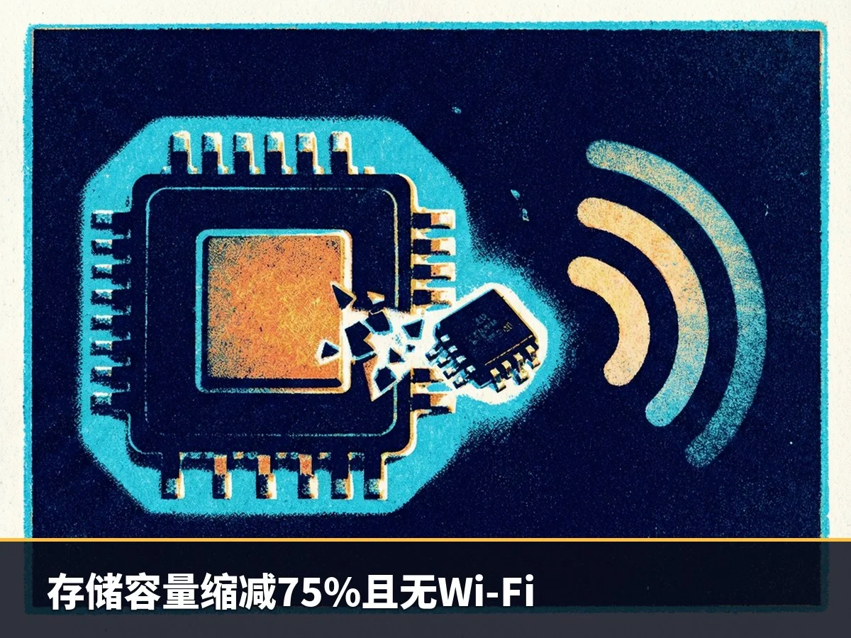 存储容量缩减75%且无Wi-Fi