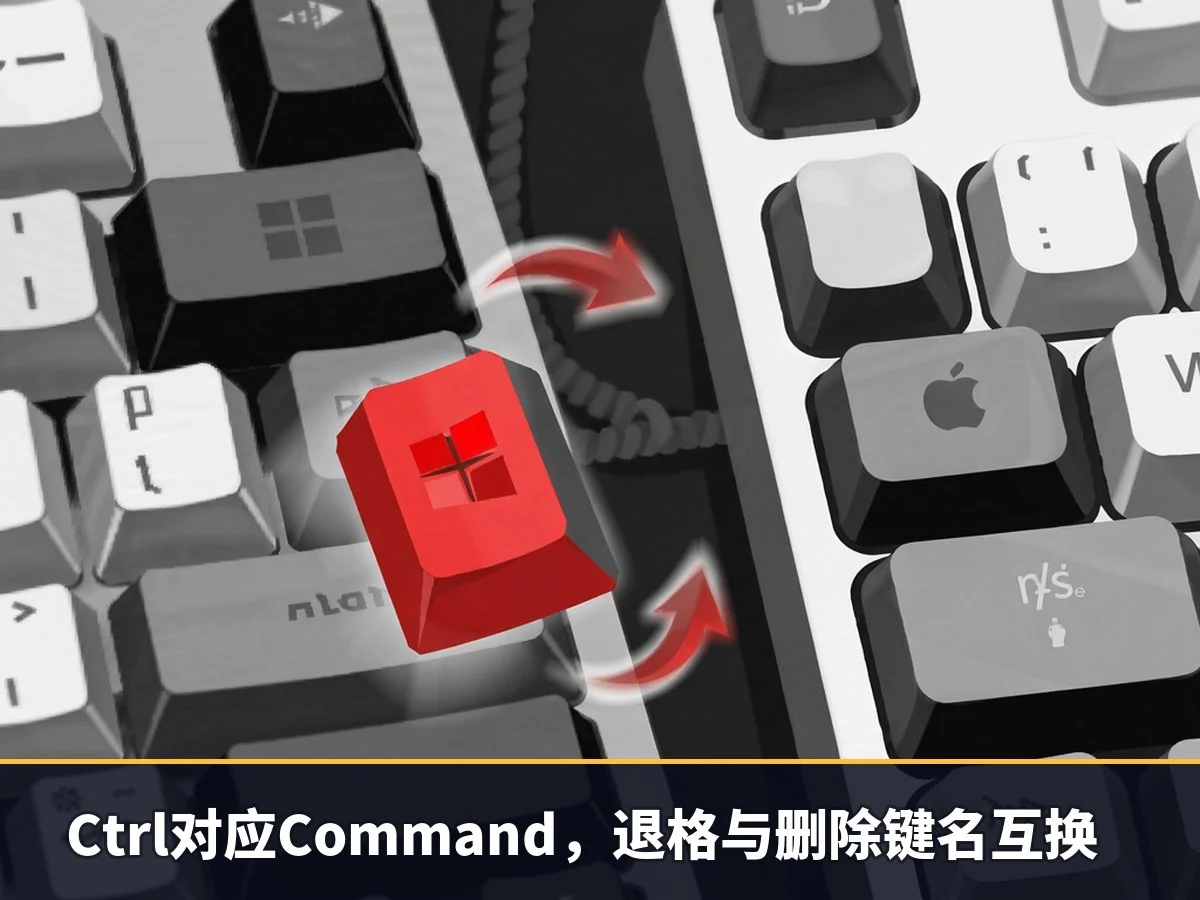 Ctrl对应Command,退格与删除键名互换