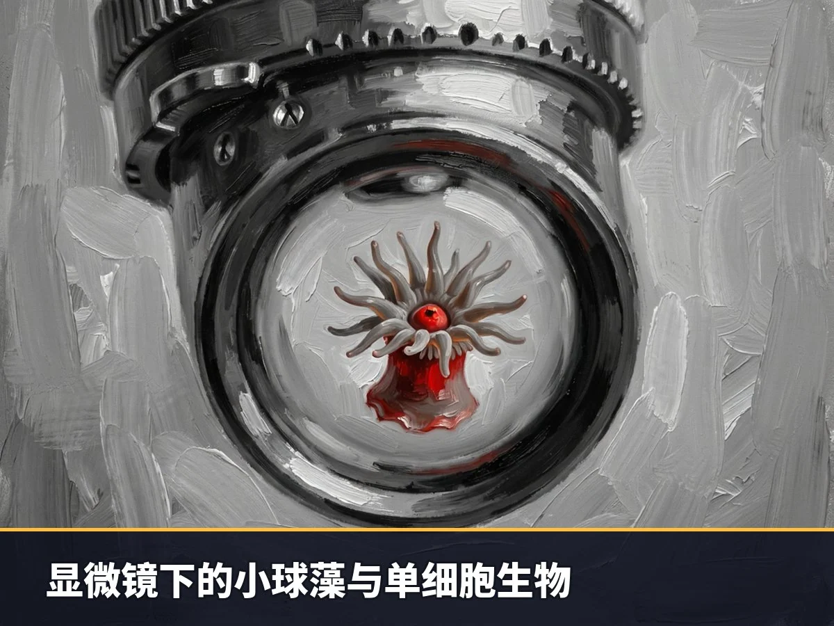 显微镜下的小球藻与单细胞生物