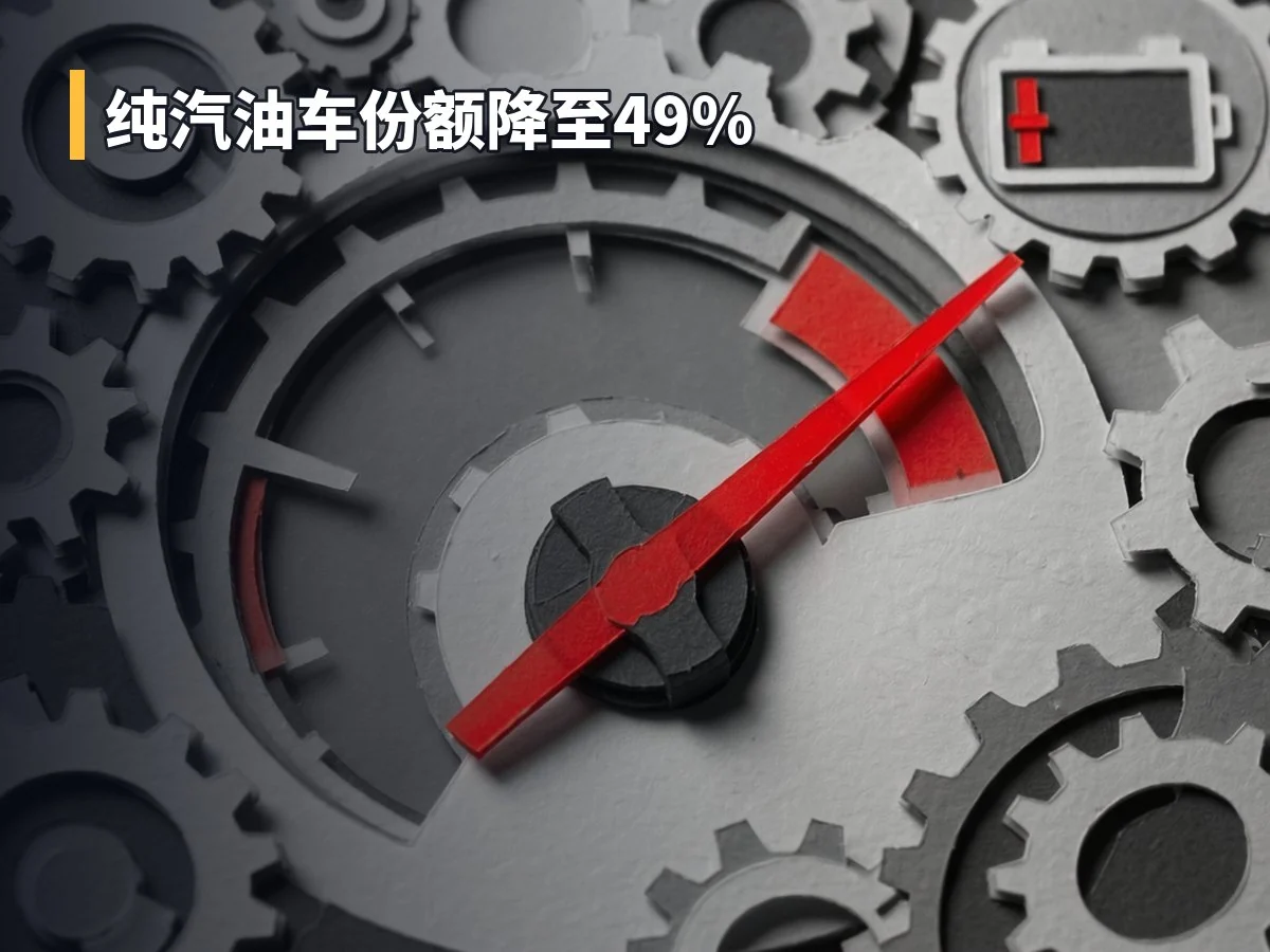 纯汽油车份额降至49%