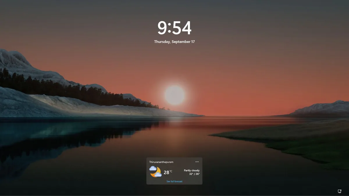 Windows 11 lock screen with only Weather widget by default